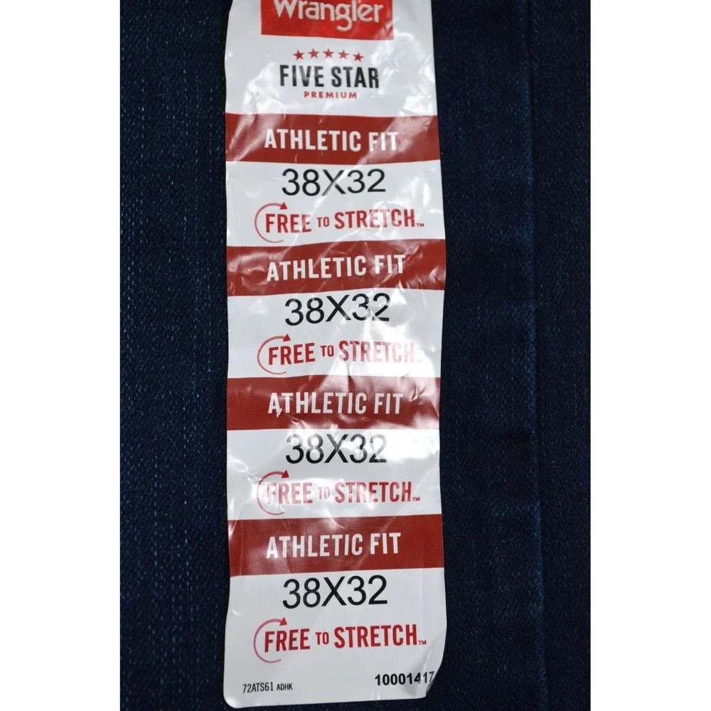 Wrangler Five Star Jeans Athletic Fit Blue Denim Jeans Mens 38x32 Dark Wash Nwts